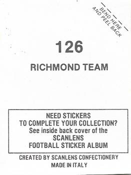 1984 Scanlens VFL Stickers #126 Richmond Tigers Team Back